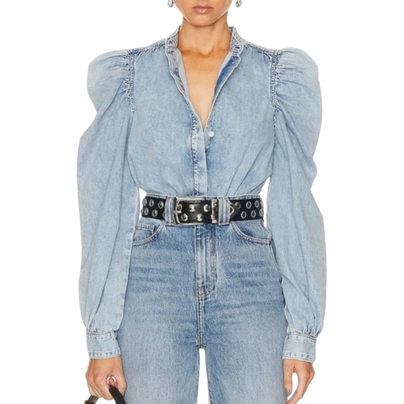 Frame Denim Tops - Frame Gillian Cresthaven Puff Shoulder Denim Button Down Shirt XS NWT
